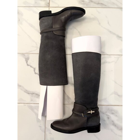 BALENCIAGA 273222 Brown suede & leather contrast riding boots sz 7.5 - Picture 1 of 9
